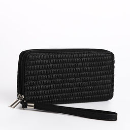 Кошелёк женский на молниях с ремешком, 19×4×9.5 см, текстурный, чёрный