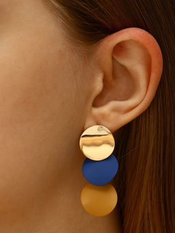 Серьги металл Азелия выгнутые круги, цвет бежево-синий в золоте