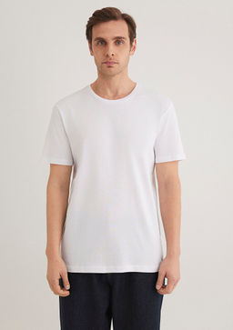 Beyaz Basic Tisort - Mavi фото 3