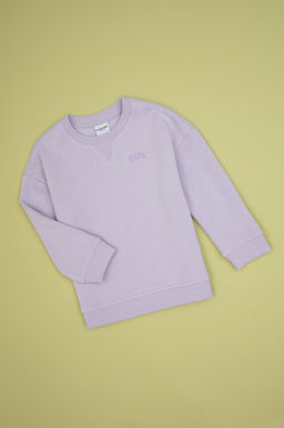 K_z _ocuk Lila _ardonlu Bisiklet Yaka Basic Sweatshirt Sepette S_rpriz _ndirim