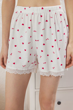 Trendyolmilla Beyaz Kalpli ve Sloganl? Dantel Detayl? Fitilli Sortlu Orme Pijama Tak?m? THMSS25PT00338 фото 4