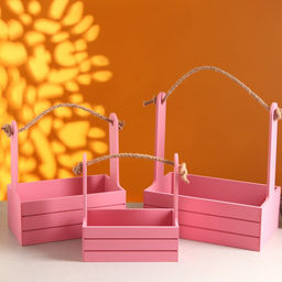 Подарочный ящик «Аром», деревянный, ручка - канат, розовый, набор 3 шт.