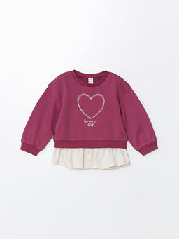 Bisiklet Yaka Bask?l? Kal?n K?z Bebek Sweatshirt