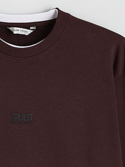 Bisiklet Yaka Bask?l? Erkek Kal?n Sweatshirt