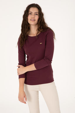 Kad_n Bordo Slim Bisiklet Yaka Basic Sweatsh_rt