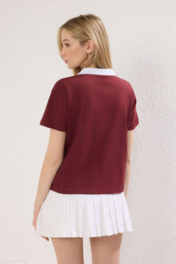 TRENDYOLMILLA Kahvererengi %100 Pamuk Sehir Bask?l? Rahat Kesim Basic Polo Yaka Orme T-Shirt TWOSS21TS3424 фото 4