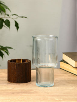 Ваза Лесли, линии, 20?10 см, стекло, прозрачная