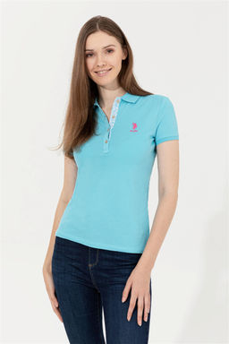 Женская бирюзовая футболка с воротником поло Basic - U.s. polo assn фото 7