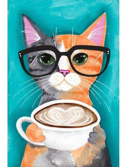 Алмазная мозаика без подрамника "Кот с чашкой кофе", 15х20 см