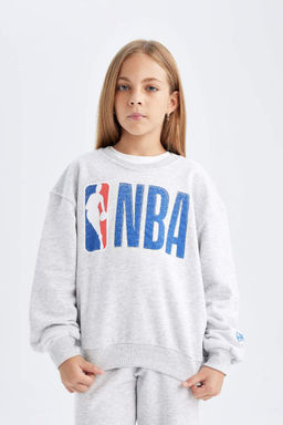Толстовка большого размера с круглым вырезом для девочек с надписью NBA - Defacto фото 4