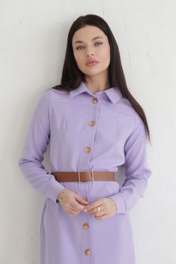 Платье-рубашка из микровельвета лавандовое - Martichelli фото 6
