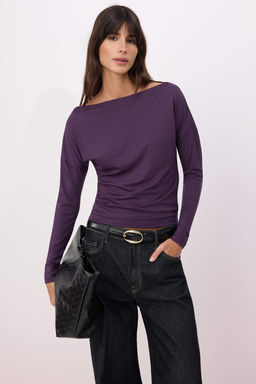 Murdum Regular/Normal Kal?p Kay?k Yaka Dusuk Kol Uzun Kollu Esnek Orme Bluz TWOSS26BZ00696 - Trendyolmilla фото 2