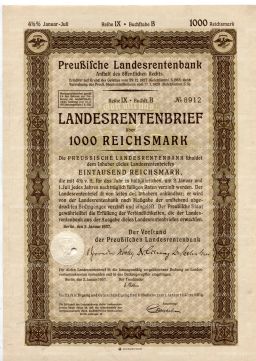 Облигация 4,5% 1000 рейхсмарок 1937 года Германия