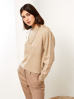 Bisiklet Yaka D?z Uzun Kollu Kad?n Triko Kazak