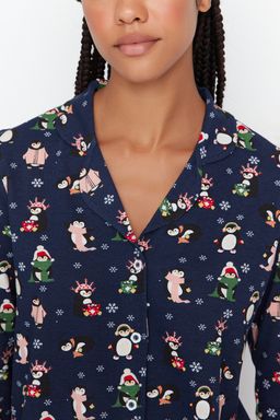 Yesil %100 Pamuklu Leopar Desenli Gomlek Pantolon Orme Pijama Tak?m? THMAW23PT00150 - Trendyolmilla фото 3