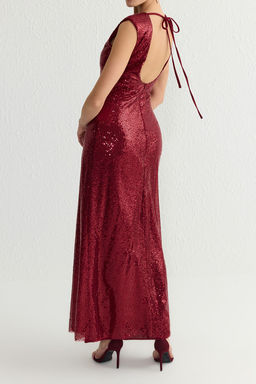 TRENDYOLMILLA Siyah S?rt Detayl? Payet Orme Uzun S?k Abiye Elbise TPRSS25AE00003  фото 5