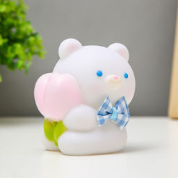 Фигурка световая RISALUX «Мишка», LED-ночник, от батареек, бело-розовый, 8.3×9 см