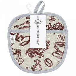 Прихватка с запахом 19х19см "Эспрессо, вид 1/1", форма "Яблоко", рогожка 171г/м2, хлопок 100%, наполнитель - ватин 280г/м2, на пластмассовом подвесе, "Домашняя мода" (Россия)