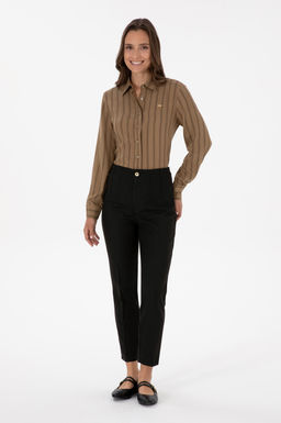 Kad_n Siyah Carrot High Waist Fit Kanvas Pantolon
