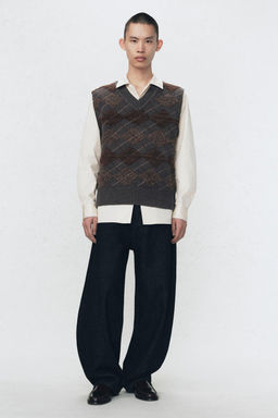 CHALECO PUNTO ROMBOS TEXTURA SOSHIOTSUKI X ZARA / Gris antracita