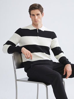 Polo Yaka ?izgili Erkek Triko Kazak