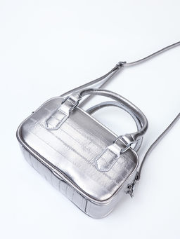 Сумка женская саквояж на молнии, 20×9×12 см, серебристая