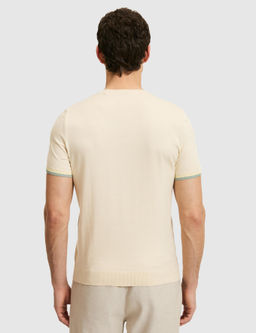Ekru Slim Fit %100 Pamuk Bisiklet Yaka Triko T-shirt