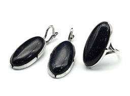 Кольцо Серьги с авантюрином синим имитация размер 19