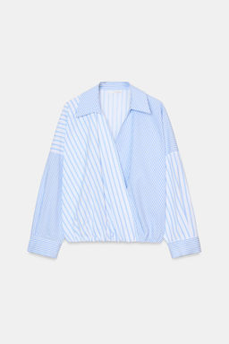 STRIPED PATCHWORK POPLIN SHIRT - Zara фото 14