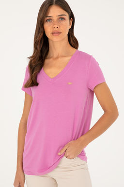 U. S. Polo Assn / Женская фиолетовая базовая футболка с v-образным вырезом - U.s. polo assn фото 10