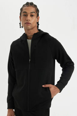 DeFactoFit Slim Fit Dar Kesim Kapusonlu Skuba Dalg?c Kumas Fermuarl? Sweatshirt  фото 3