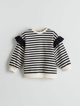 Bisiklet Yaka ?izgili K?z ?ocuk Sweatshirt