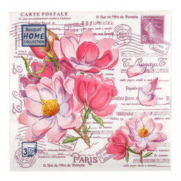 Салфетки бумажные "Bouquet Home Collection Classic" 33х33см, 3-х слойные, 20 штук в упаковке, 100% целлюлоза, "Открытка с магнолиями" (Россия)