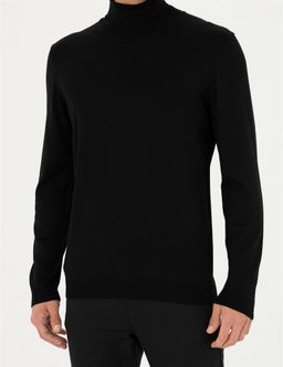 Siyah Slim Fit Bal_k__ Yaka Y_n Kar___ml_ Basic Triko Kazak - Pierre cardin фото 6