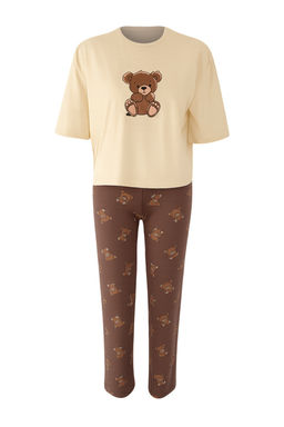 Bej-Cok Renkli Pamuklu Ay?c?k Bask?l? Likral? Orme Pijama Tak?m? THMAW26PT00076 - Trendyolmilla фото 11