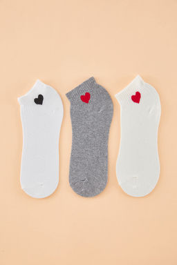 Beyaz-Gri 3lu Kalp Bask?l? Yar?m Boy Orme Corap THMSS25CO00009 - Trendyolmilla фото 2