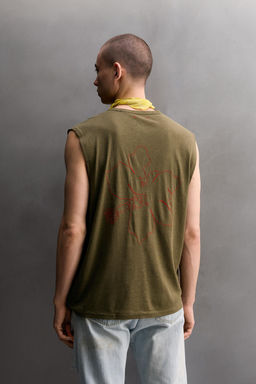CAMISETA TANK LIGERA LINO - ALGOD?N / Verde medio - Zara фото 3