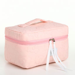 Косметичка-сундучок на молнии, с ручкой, с подкладом, розовая