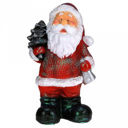 Скульптура-фигура для сада из полистоуна "Санта с елкой и колокольчиком" 21х16х36см (Россия)