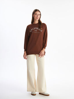 Bisiklet Yaka Bask?l? Oversize Kad?n Sweatshirt Tunik
