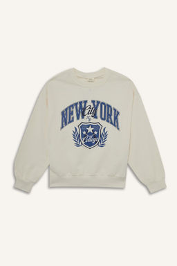 Relax Fit Bisiklet Yaka Bask_l_ Sweatshirt K_z _ocuk - Defacto фото 7