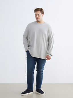 B?y?k Beden Bisiklet Yaka Bask?l? Erkek Sweatshirt