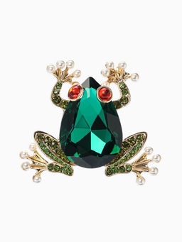 Брошь «Болотная лягушка», гранёная, зелёная в золоте