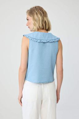 A__k Mavi Yaka Detayl_ Denim Bluz TWOSS26BZ00937