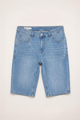 Regular Fit Pamuklu Jean Bermuda _ort - Defacto фото 6