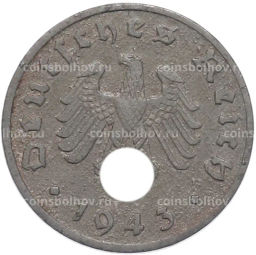 Монета 1 рейхспфенниг 1943 года A Германия