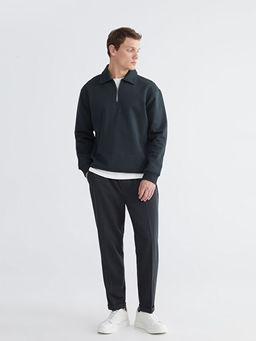 Polo Yaka Erkek Kal?n Sweatshirt