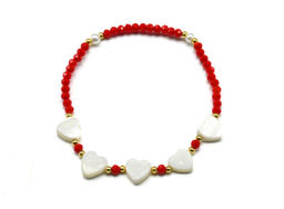 Браслет из циркона цв.красный с перламутровой вставкой Сердце
