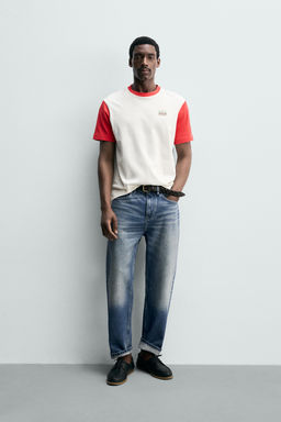 CAMISETA COLOR BLOCK PARCHE COMBINADO / Blanco roto