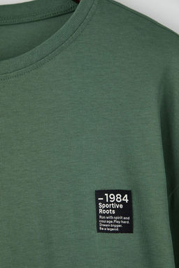 Yesil - Siyah Oversize/ Genis Kesim Etiketli Uzun Kollu T-Shirt TMNAW26TS00002